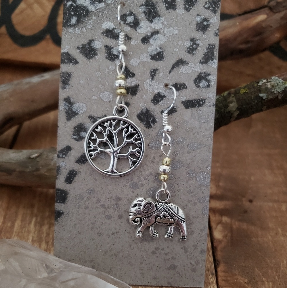 Mismatched Boho Tribal Elephant Tree of Life earrings ~Lucky~Bohemian Jewelry - Picture 5 of 11